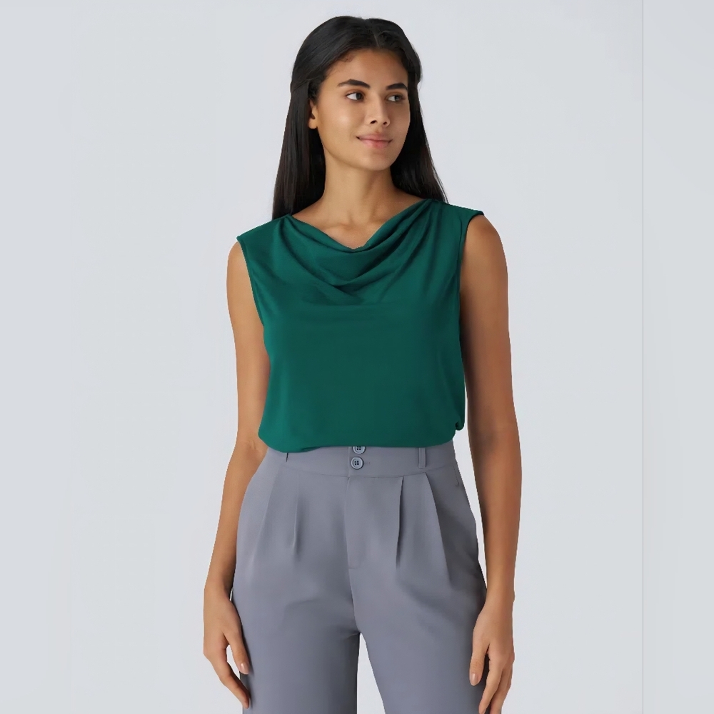 Cowl Neck Sleeveless Work Blouse